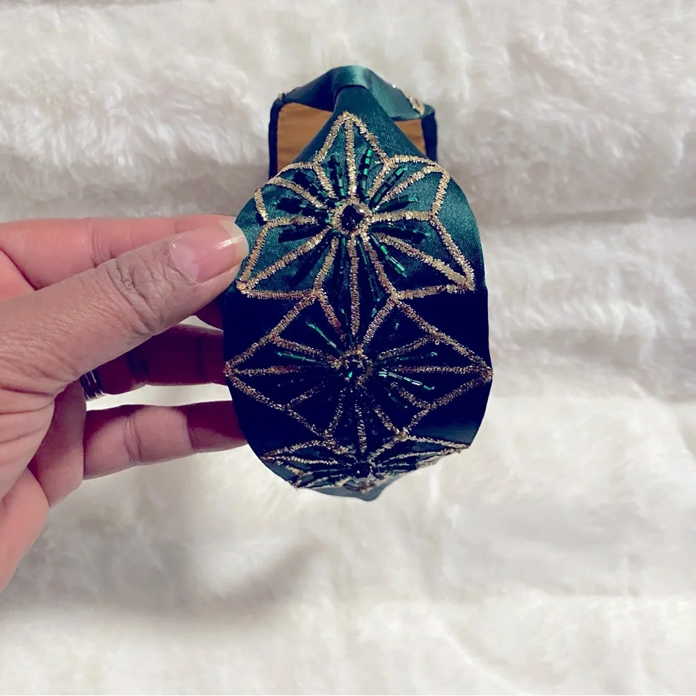 New Handmade NamJosh Headband Made in India in Emerald Green/Gold